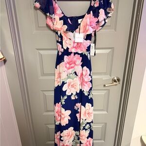 Premier Navy and Pink Floral Maxi Dress